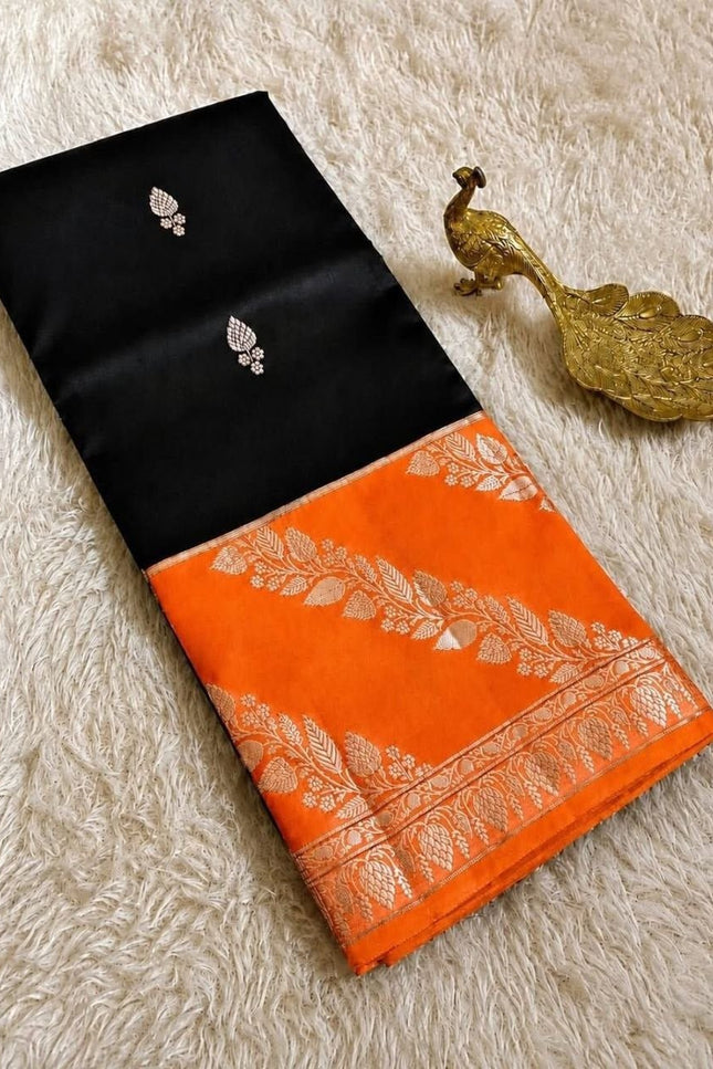 Lichi Tussar Silk Saree | Plant & Flower Butta Weave | Kanchipuram Contrast Border - Rosepetals Luxe