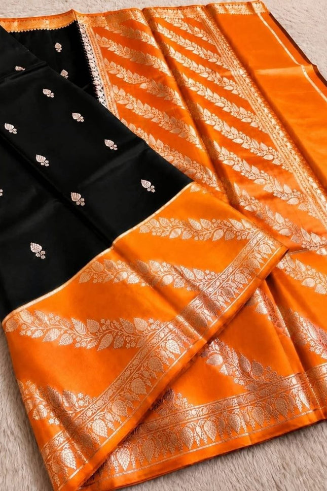 Lichi Tussar Silk Saree | Plant & Flower Butta Weave | Kanchipuram Contrast Border - Rosepetals Luxe