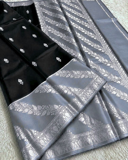 Lichi Tussar Silk Saree | Plant & Flower Butta Weave | Kanchipuram Contrast Border - Rosepetals Luxe