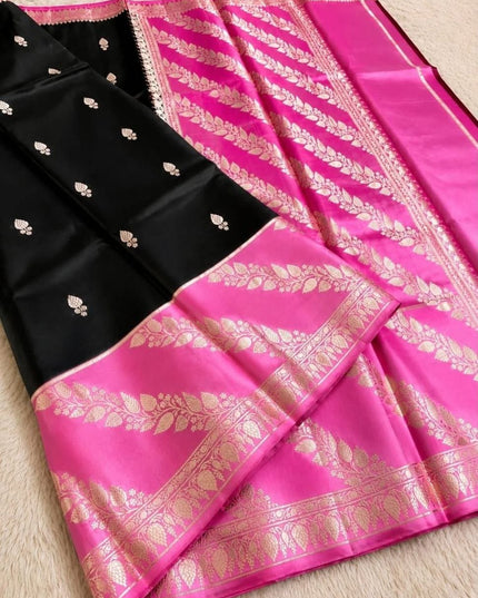 Lichi Tussar Silk Saree | Plant & Flower Butta Weave | Kanchipuram Contrast Border - Rosepetals Luxe