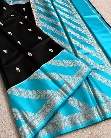 Lichi Tussar Silk Saree | Plant & Flower Butta Weave | Kanchipuram Contrast Border - Rosepetals Luxe