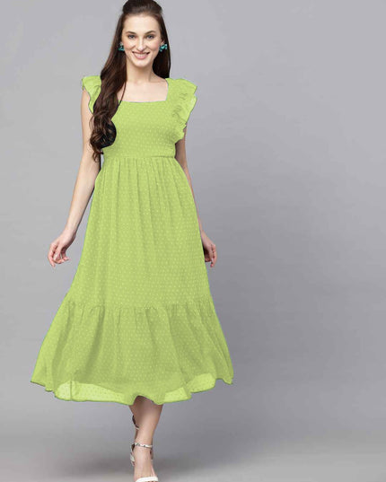 Long Trending Georgette Butti Gown with Frill Sleeves - Rosepetals Luxe
