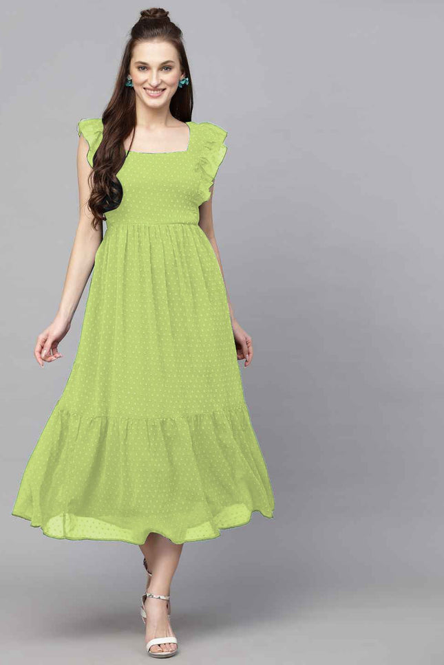 Long Trending Georgette Butti Gown with Frill Sleeves - Rosepetals Luxe