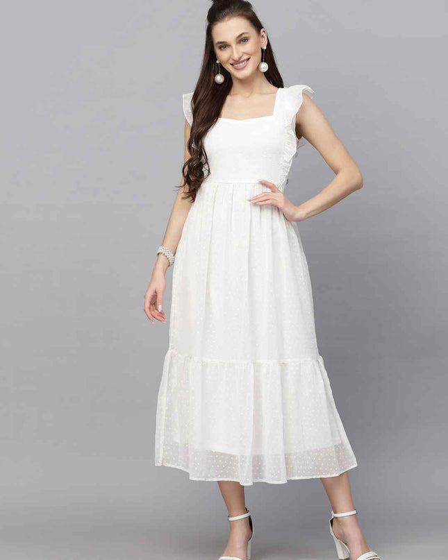 Long Trending Georgette Butti Gown with Frill Sleeves - Rosepetals Luxe