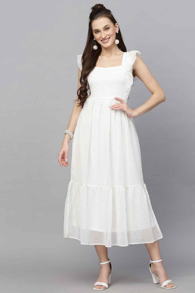Long Trending Georgette Butti Gown with Frill Sleeves - Rosepetals Luxe