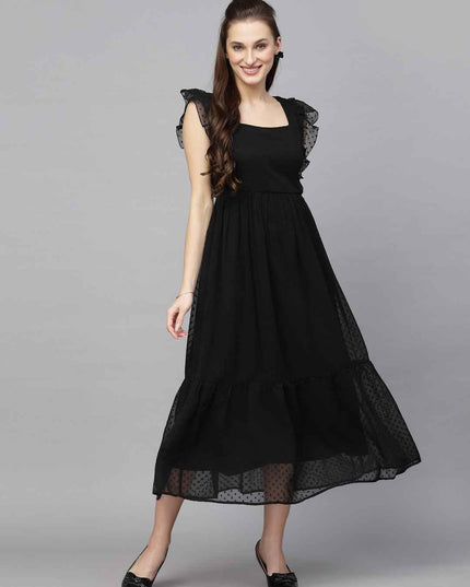 Long Trending Georgette Butti Gown with Frill Sleeves - Rosepetals Luxe