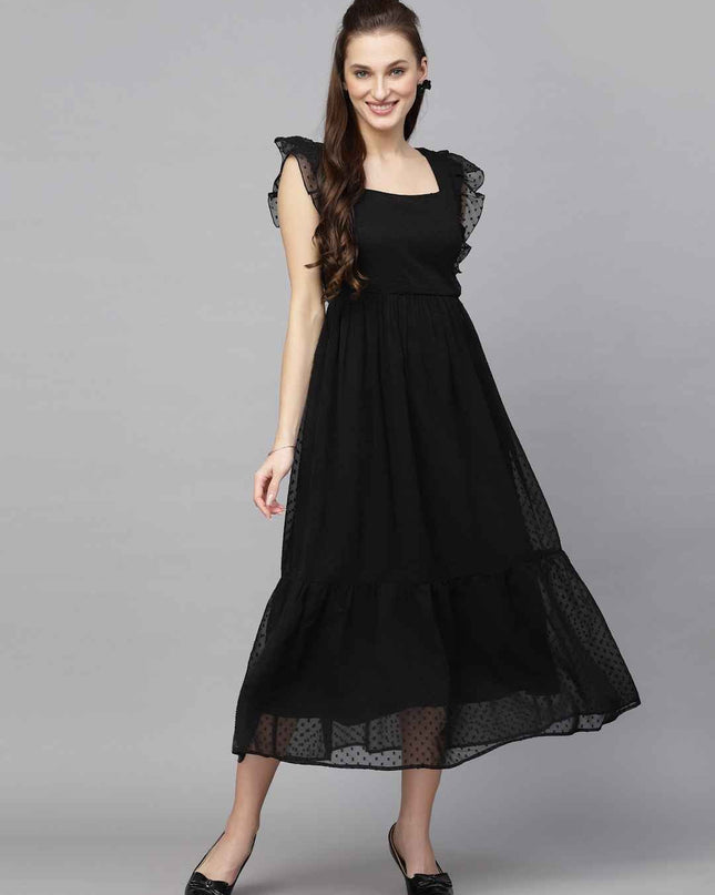 Long Trending Georgette Butti Gown with Frill Sleeves - Rosepetals Luxe