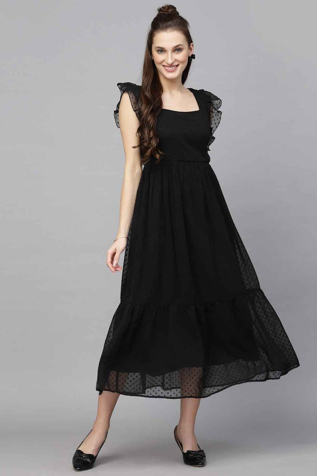Long Trending Georgette Butti Gown with Frill Sleeves - Rosepetals Luxe