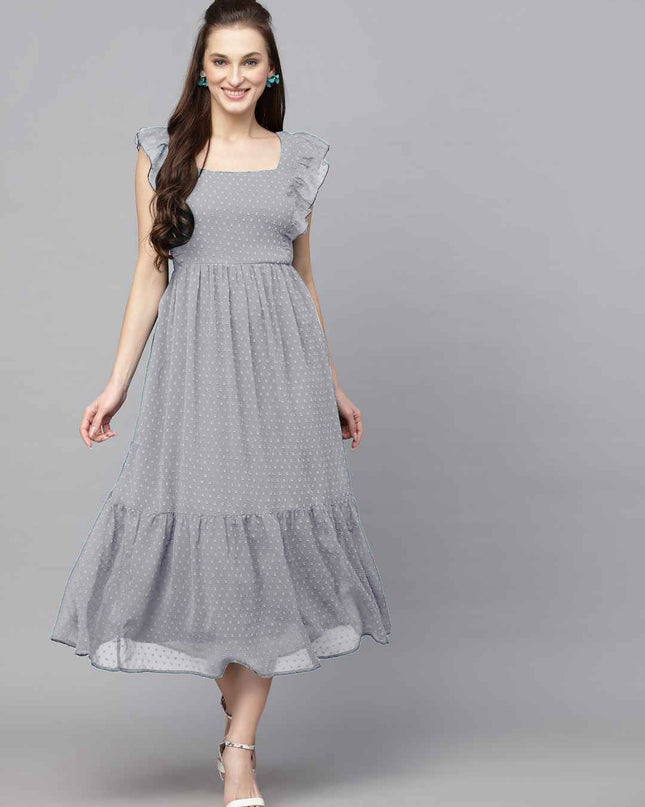 Long Trending Georgette Butti Gown with Frill Sleeves - Rosepetals Luxe
