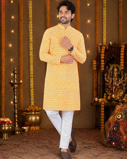 Lucknowi Chikankari Men’s Cotton Kurta | Handcrafted Traditional Ethnic Kurta for Festive, Wedding & Occasion Wear - Rosepetals Luxe