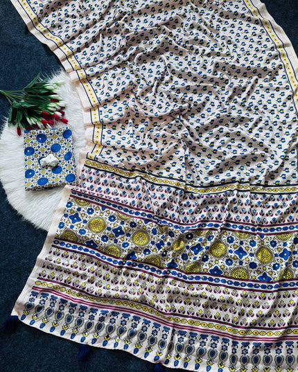 Luxe Ajarakh Mirror Work Saree - Rosepetals Luxe
