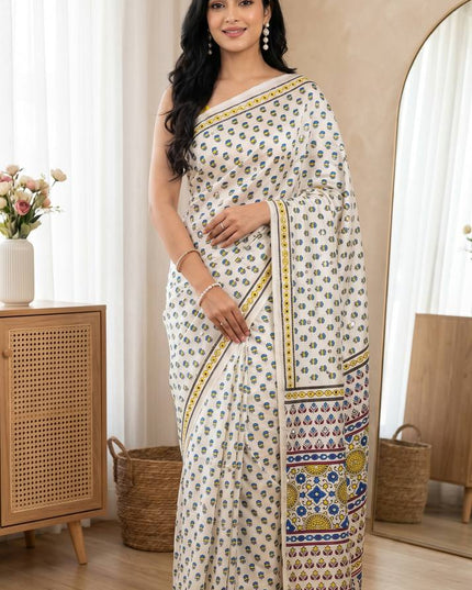 Luxe Ajarakh Mirror Work Saree - Rosepetals Luxe