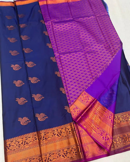 Luxe Silk Embossed Saree with Contrast Zari Border - Rosepetals Luxe