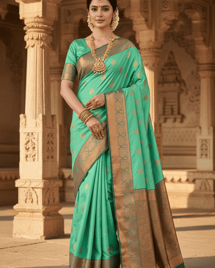 Luxe Silk Embossed Saree with Contrast Zari Border - Rosepetals Luxe