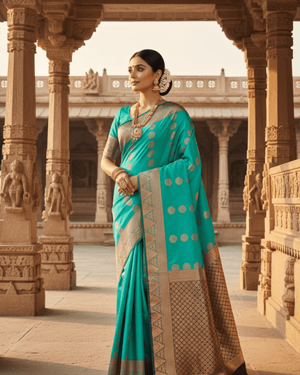 Luxe Silk Embossed Saree with Contrast Zari Border - Rosepetals Luxe