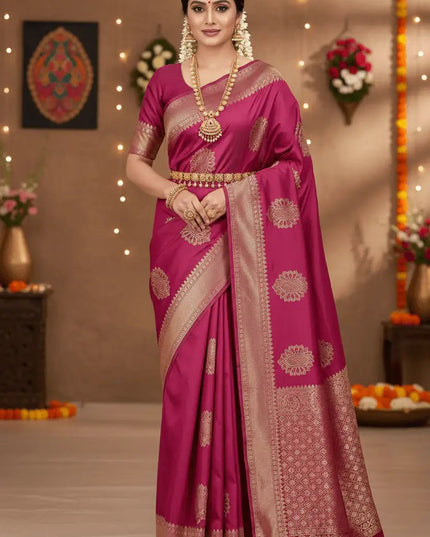 Luxe Soft Silk Saree | Jacquard Weave | 9 Colours | Festive & Everyday Elegance - Rosepetals Luxe