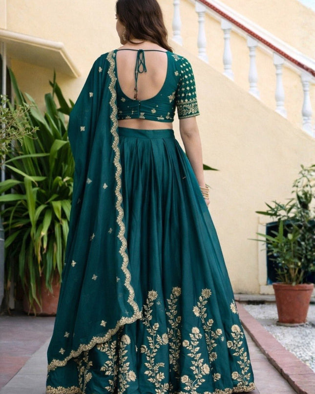 Luxury Rangoli Silk Lehenga Set | Heavy Embroidery & Sequence Work | Perfect For Festive - Rosepetals Luxe