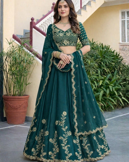 Luxury Rangoli Silk Lehenga Set | Heavy Embroidery & Sequence Work | Perfect For Festive - Rosepetals Luxe