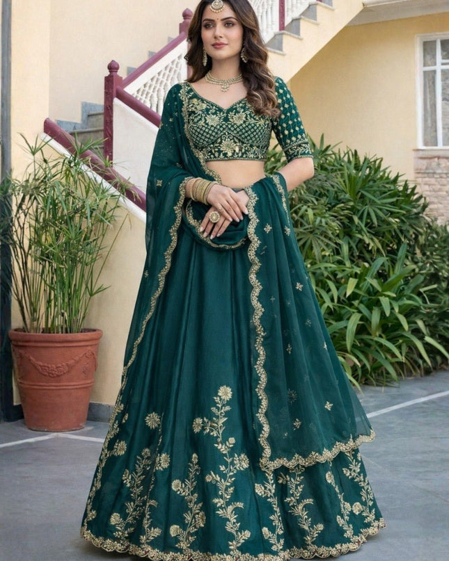 Luxury Rangoli Silk Lehenga Set | Heavy Embroidery & Sequence Work | Perfect For Festive - Rosepetals Luxe
