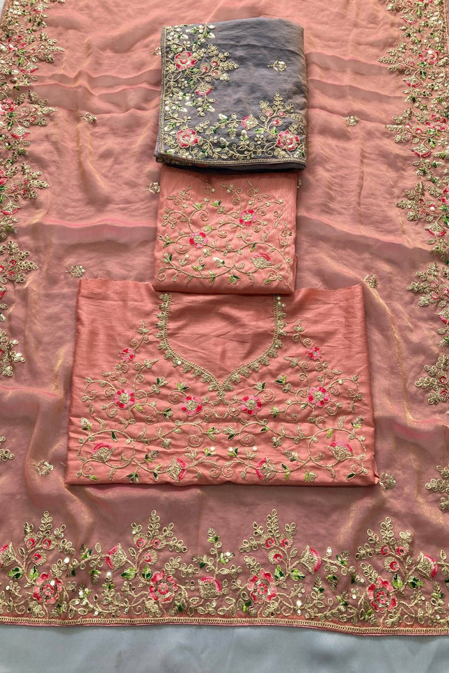 Luxury Soft Moss Chiffon Saree – Wedding Special Graceful Party Wear - Rosepetals Luxe