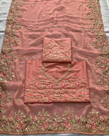 Luxury Soft Moss Chiffon Saree – Wedding Special Graceful Party Wear - Rosepetals Luxe