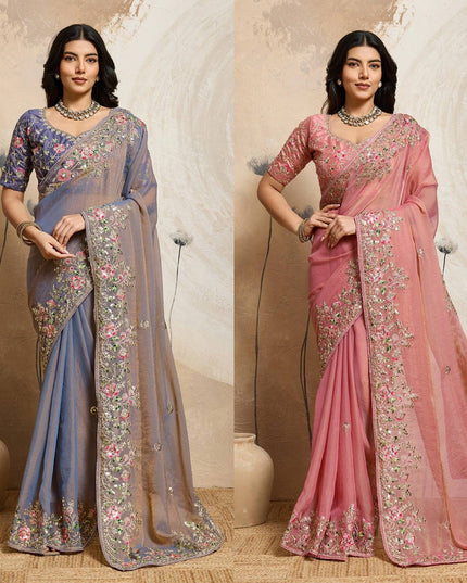 Luxury Soft Moss Chiffon Saree – Wedding Special Graceful Party Wear - Rosepetals Luxe