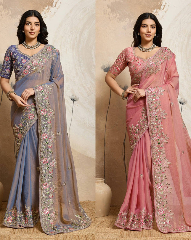 Luxury Soft Moss Chiffon Saree – Wedding Special Graceful Party Wear - Rosepetals Luxe