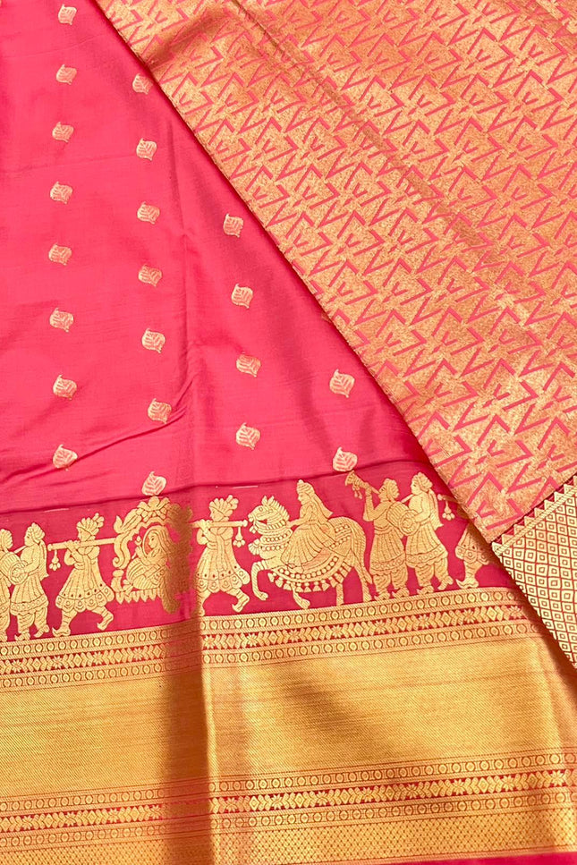 Magenta Pallaku Kanchipuram Luxe Silk Saree - Rosepetals Luxe