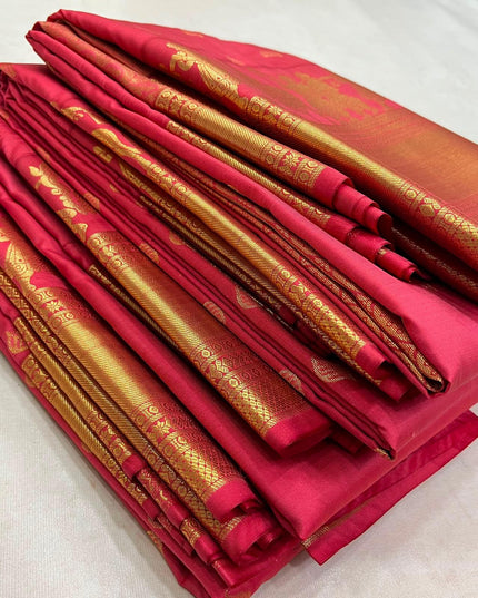 Magenta Pallaku Kanchipuram Luxe Silk Saree - Rosepetals Luxe