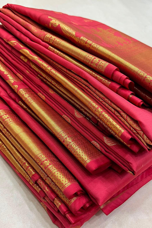 Magenta Pallaku Kanchipuram Luxe Silk Saree - Rosepetals Luxe