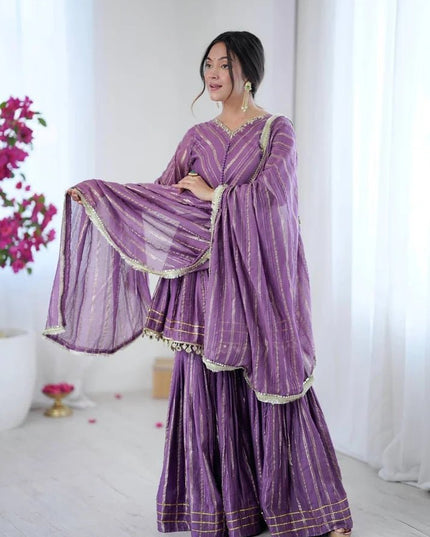 Mal Chanderi Mirror Work Sharara Set | Fully Stitched - Rosepetals Luxe