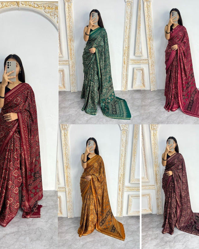 Mal Cotton Printed Saree with Contrast Border Lightweight Daily Wear Saree - Rosepetals Luxe