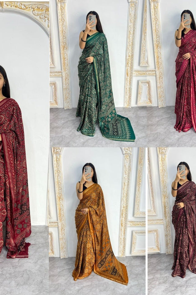 Mal Cotton Printed Saree with Contrast Border Lightweight Daily Wear Saree - Rosepetals Luxe