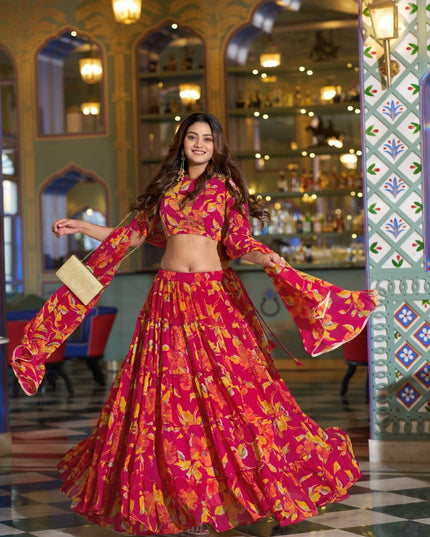 Marble Fabric Floral Printed Lehenga Set | Festive & Party Wear - Rosepetals Luxe