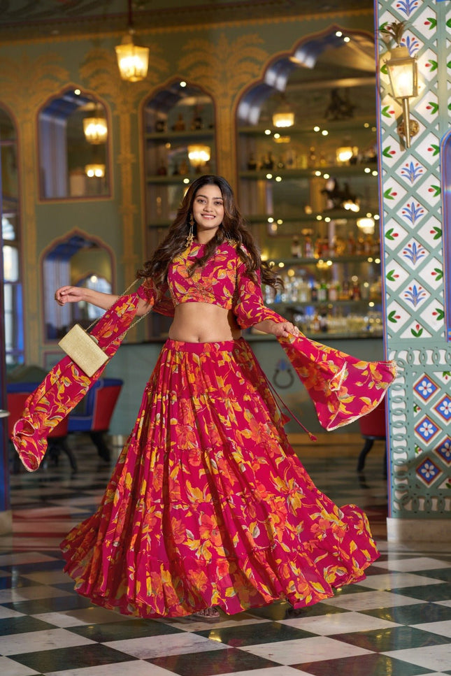 Marble Fabric Floral Printed Lehenga Set | Festive & Party Wear - Rosepetals Luxe