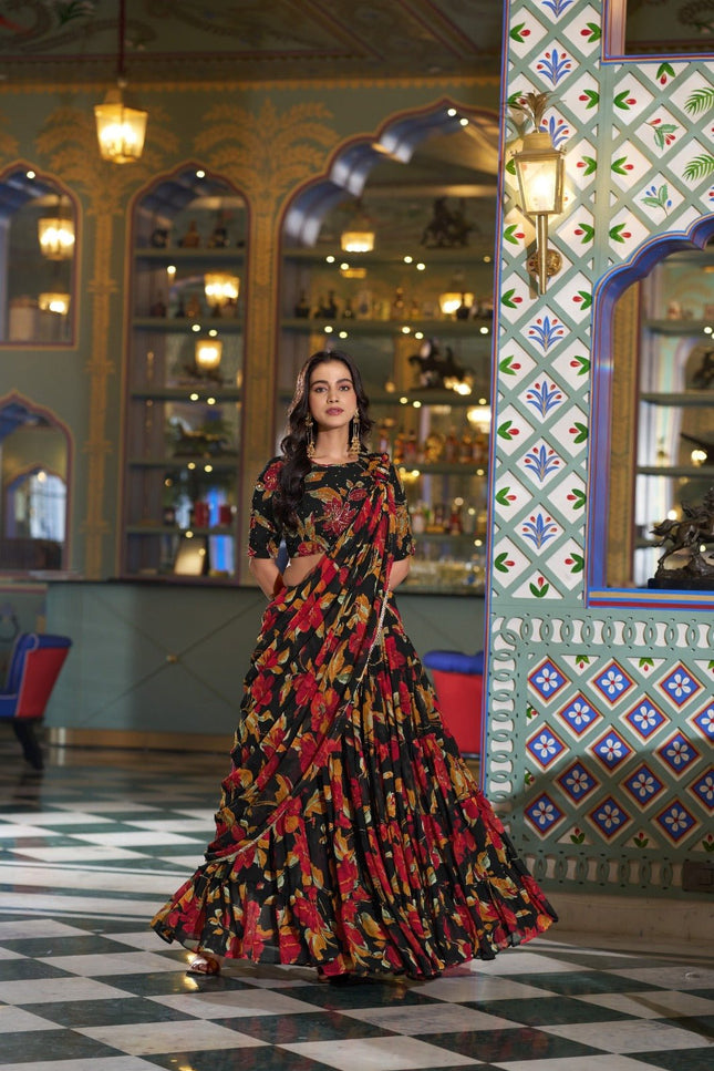 Marble Fabric Floral Printed Lehenga Set | Festive & Party Wear - Rosepetals Luxe