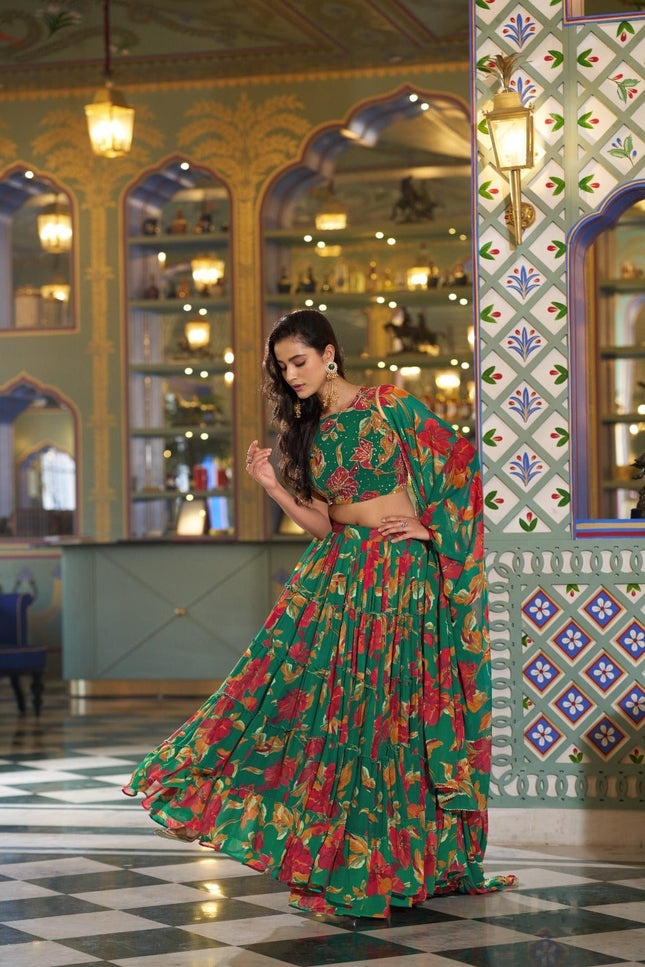 Marble Fabric Floral Printed Lehenga Set | Festive & Party Wear - Rosepetals Luxe