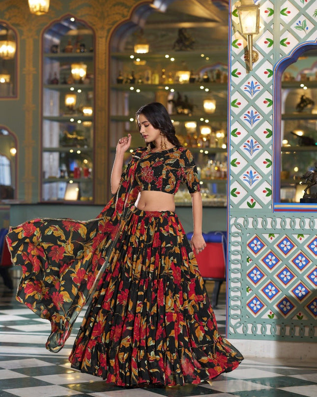 Marble Fabric Floral Printed Lehenga Set | Festive & Party Wear - Rosepetals Luxe