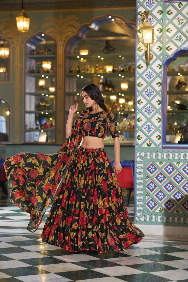 Marble Fabric Floral Printed Lehenga Set | Festive & Party Wear - Rosepetals Luxe