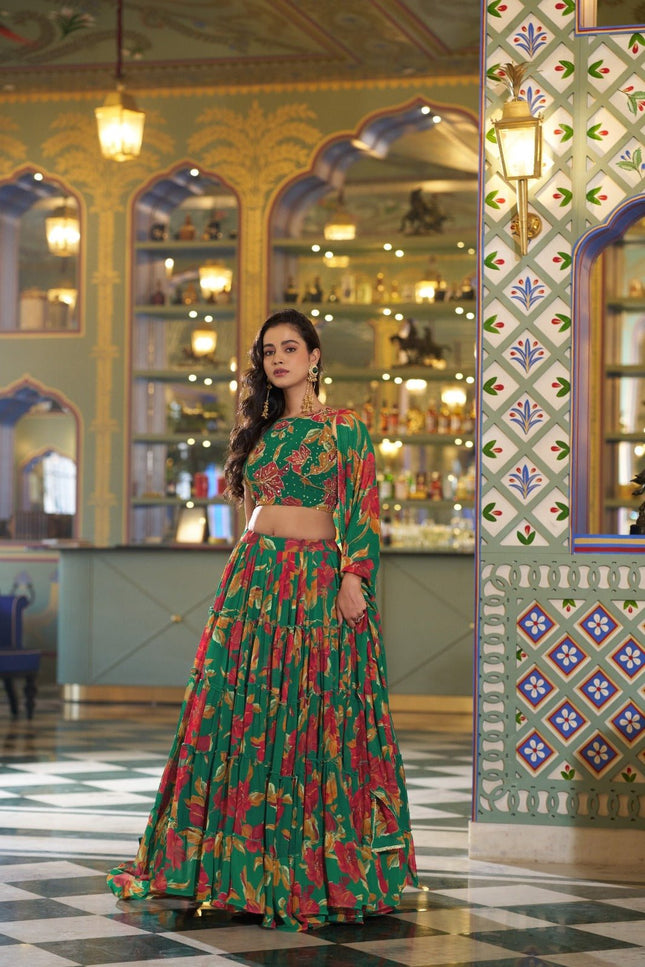 Marble Fabric Floral Printed Lehenga Set | Festive & Party Wear - Rosepetals Luxe