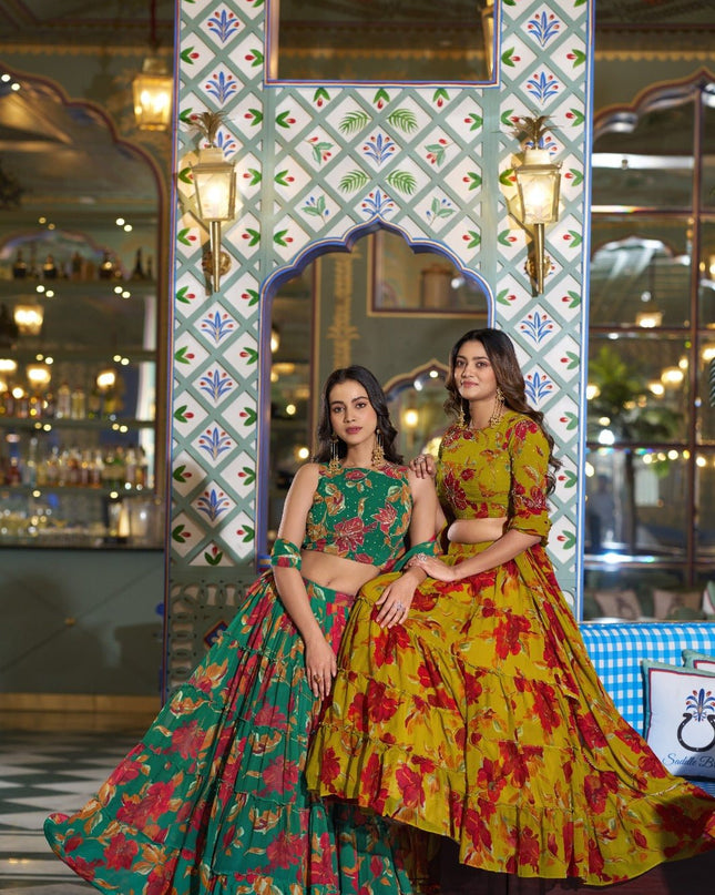 Marble Fabric Floral Printed Lehenga Set | Festive & Party Wear - Rosepetals Luxe