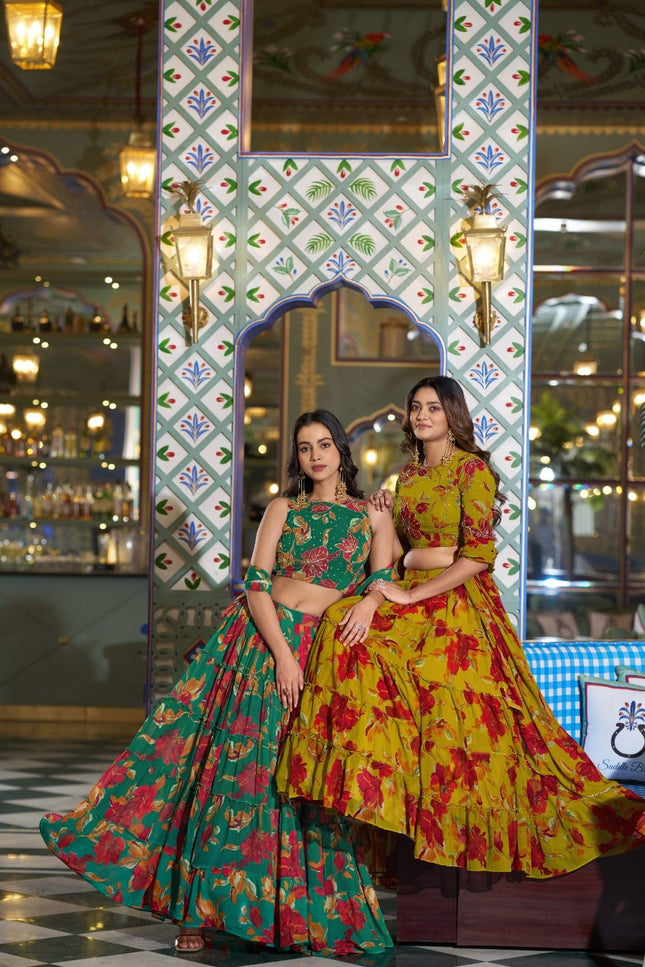 Marble Fabric Floral Printed Lehenga Set | Festive & Party Wear - Rosepetals Luxe