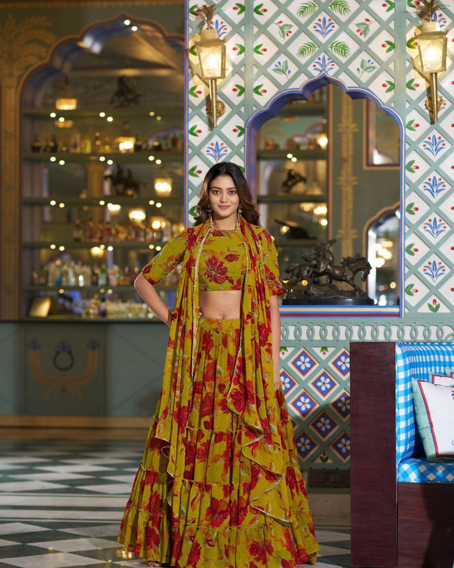 Marble Fabric Floral Printed Lehenga Set | Festive & Party Wear - Rosepetals Luxe
