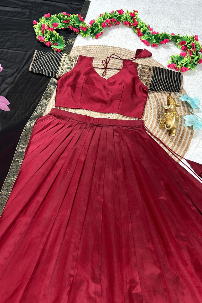 Maroon & Black Mother-Daughter Lehenga Choli Set with Voni | South Indian Festive Twinning - Rosepetals Luxe
