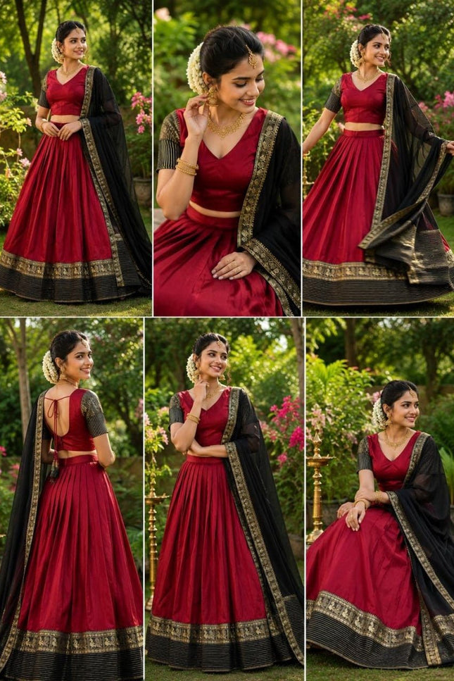 Maroon & Black Mother-Daughter Lehenga Choli Set with Voni | South Indian Festive Twinning - Rosepetals Luxe