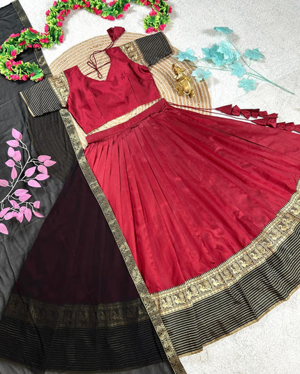 Maroon & Black Mother-Daughter Lehenga Choli Set with Voni | South Indian Festive Twinning - Rosepetals Luxe