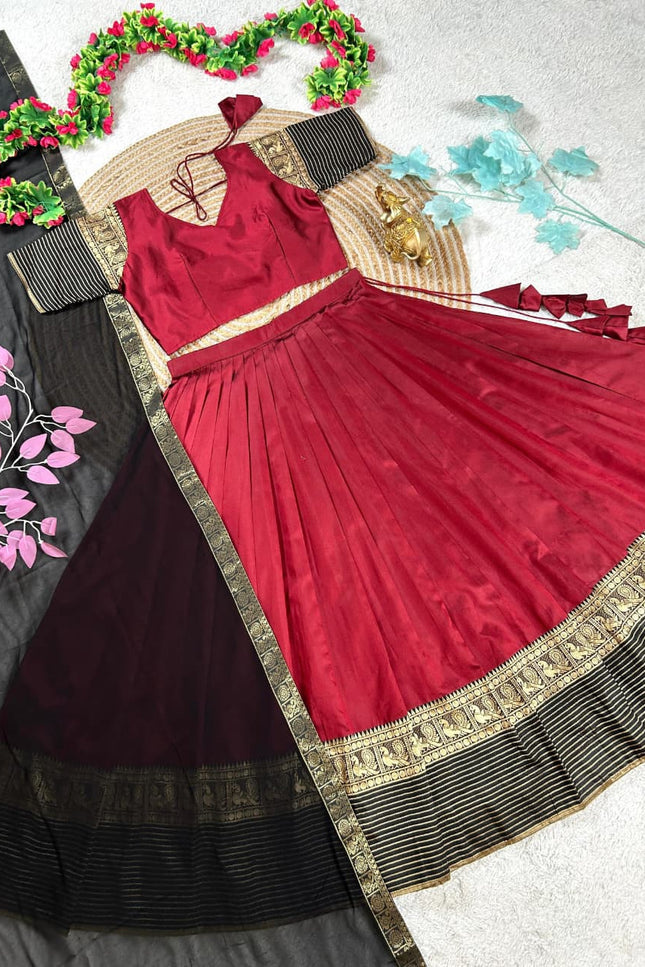 Maroon & Black Mother-Daughter Lehenga Choli Set with Voni | South Indian Festive Twinning - Rosepetals Luxe