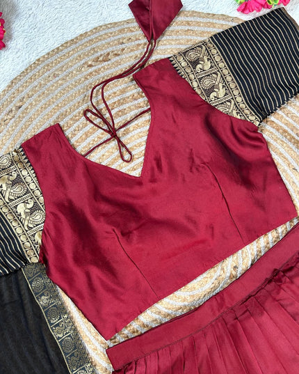 Maroon & Black Mother-Daughter Lehenga Choli Set with Voni | South Indian Festive Twinning - Rosepetals Luxe