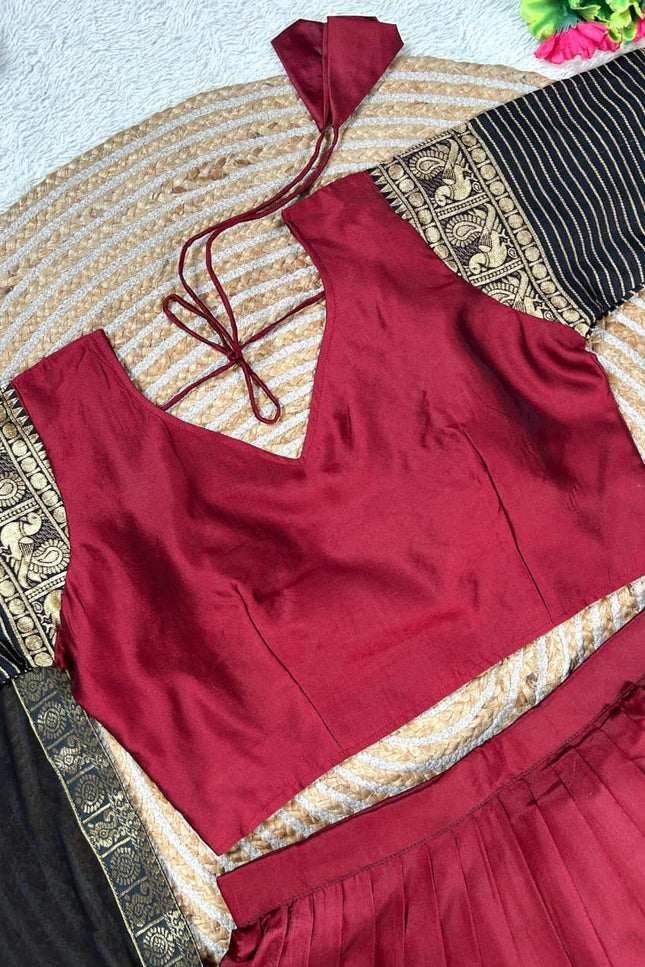 Maroon & Black Mother-Daughter Lehenga Choli Set with Voni | South Indian Festive Twinning - Rosepetals Luxe