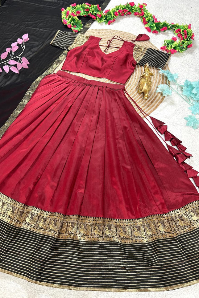 Maroon & Black Mother-Daughter Lehenga Choli Set with Voni | South Indian Festive Twinning - Rosepetals Luxe